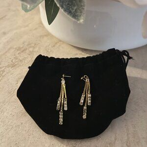 Gold Chains with Clear/Gray Stones Dangle Fashion Post Earrings